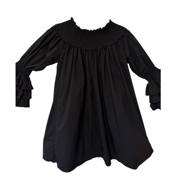 Blanc Studio Babydoll Dress Womens Black Smocked Tiered Ruffle Sleeve Mini - Picture 6 of 13